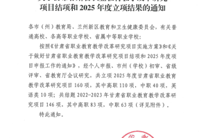 学院2个项目被列为甘肃省职业教育教学改革研究项目